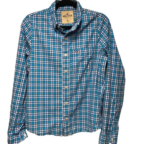 Hollister Plaid‎ Button Down Long Sleeve Shirt Blue Men's Size Medium - Picture 1 of 11